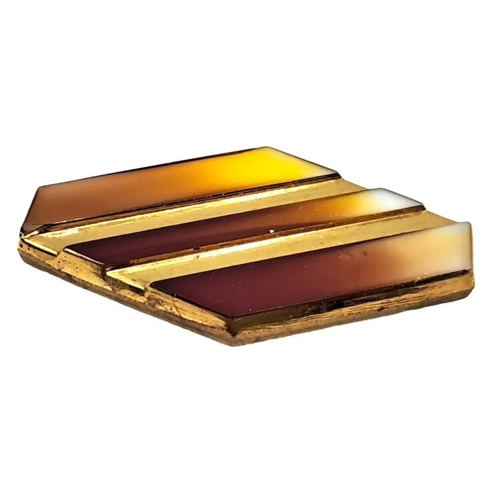 Czech‎ Glass Brooch Caramel Swirl Gold Tone Vintage Costume Jewelry